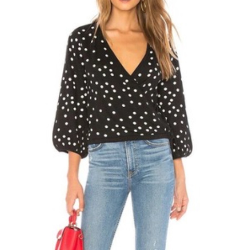 MINKPINK Jemma Knit Wrap Top S Polka Dot Surplice